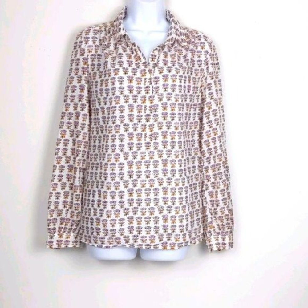 J. Crew Cream Floral Print Button-Up Blouse